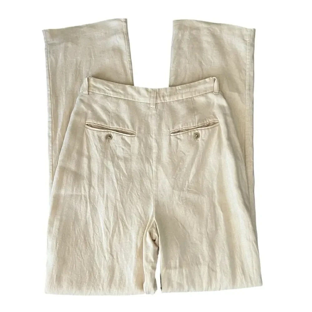 Anine Bing Women’s Jay High Waisted Yellow Pleated Linen Trouser Pants